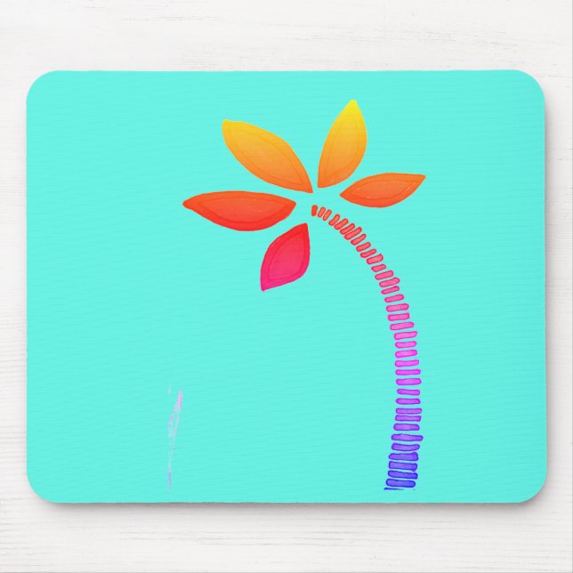 Rainbow palm tree drawing with blue background mouse pad (Front)