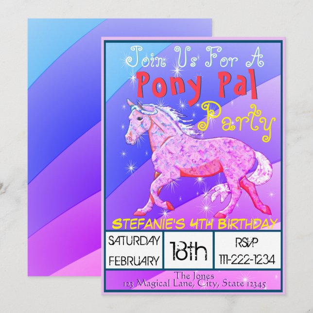 Rainbow Palomino Birthday II (soft rainbow) Invitation (Front/Back)