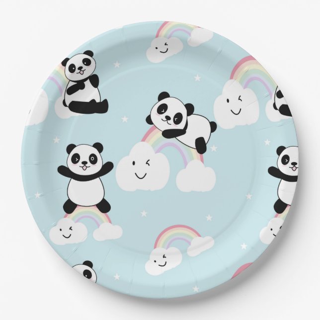 Rainbow Panda Paper Plates (Front)