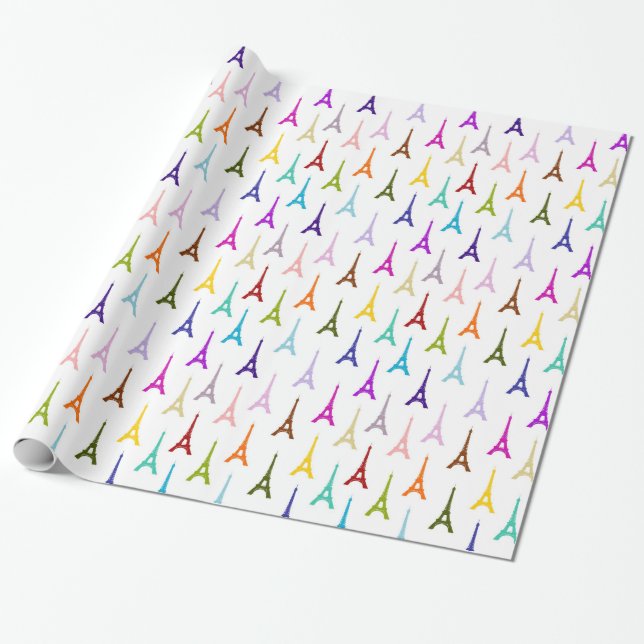Rainbow Paris Eiffel Tower pattern Wrapping Paper (Unrolled)