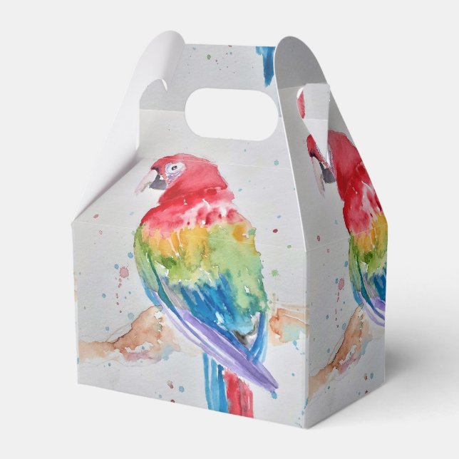 Rainbow Parrot Bird Child Birthday Cake Favor Box (Front Side)