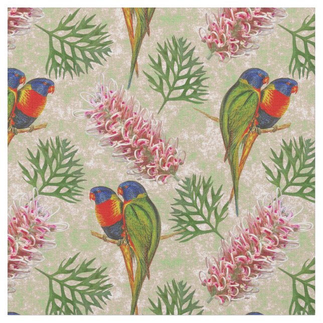 Rainbow Parrot Floral Fabric (Close Up)