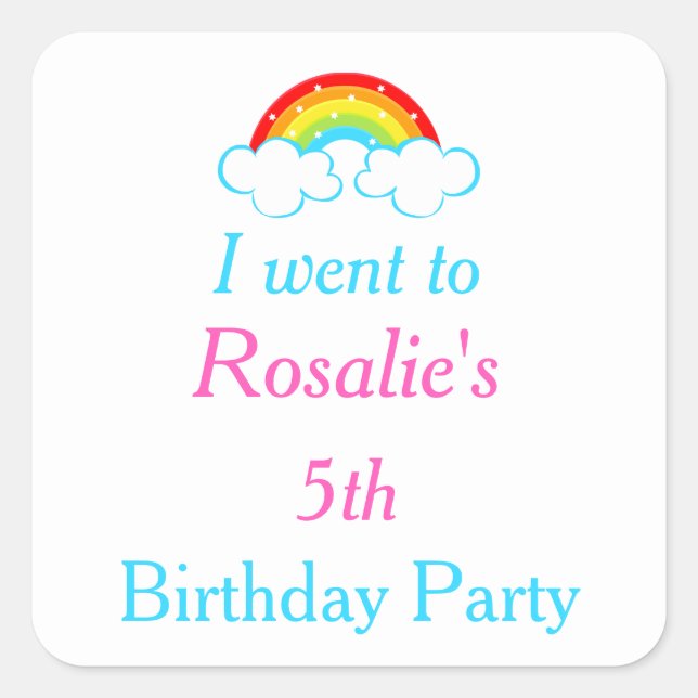 Rainbow Party Birthday 'I went to' Square Sticker (Front)
