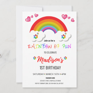 Rainbow Party Invitations for Girl 