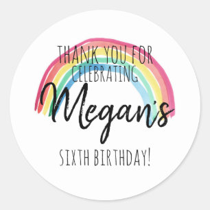 RAINBOW PARTY,WATERCOLOR RAINBOW BIRTHDAY, FAVOR CLASSIC ROUND STICKER
