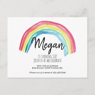 RAINBOW PARTY,WATERCOLOR RAINBOW BIRTHDAY, SIMPLE POSTCARD
