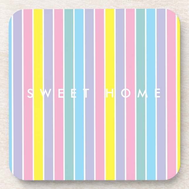 Rainbow Pastal colour strip  Coaster (Front)