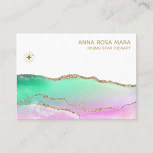 *~* Rainbow Pastel Agate Gold Glitter Veins Star Business Card