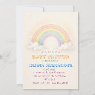 Rainbow Pastel Baby Shower Invitation Whimsical
