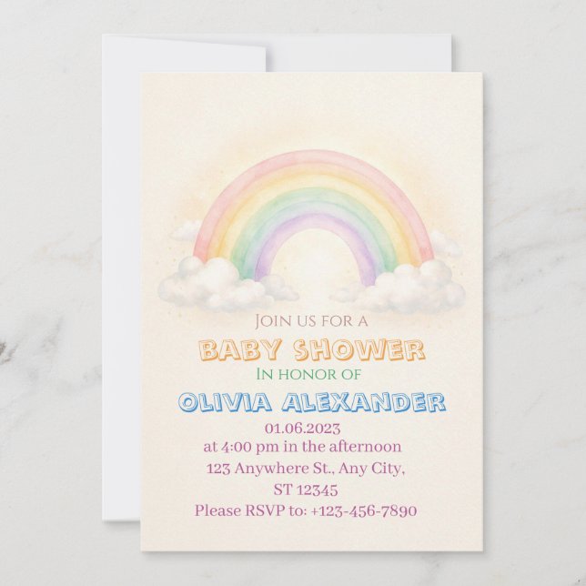Rainbow Pastel Baby Shower Invitation | Whimsical  (Front)