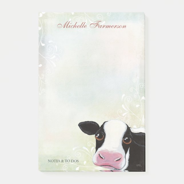 Rainbow Pastel Black & White Cow Personalised Post-it Notes (Front)