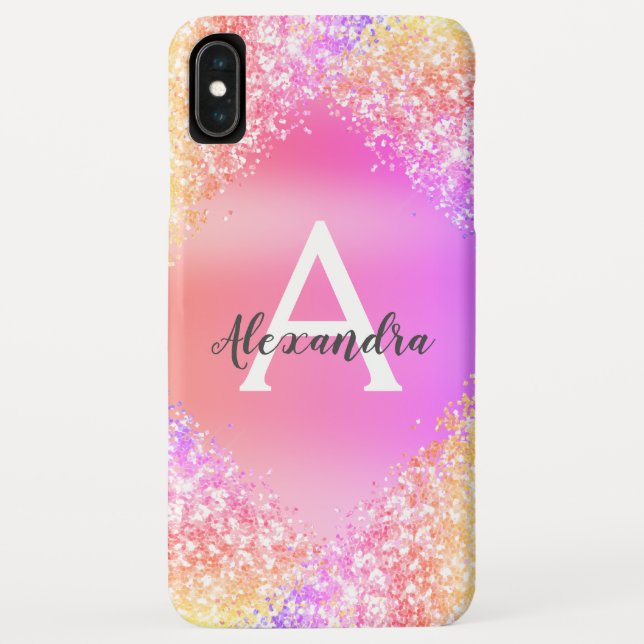 Rainbow Pastel Bling Luxury Glitter Monogram Case-Mate iPhone Case (Back)