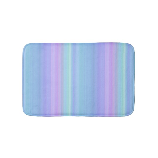 Rainbow Pastel Blue Purple Green Bath Mat (Front)