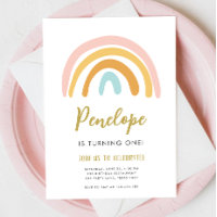 Rainbow Pastel Boho Muted Pink Girl First Birthday