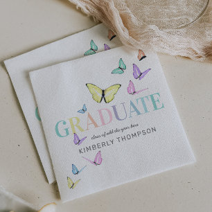 Rainbow Pastel Butterflies Graduation Party Napkin