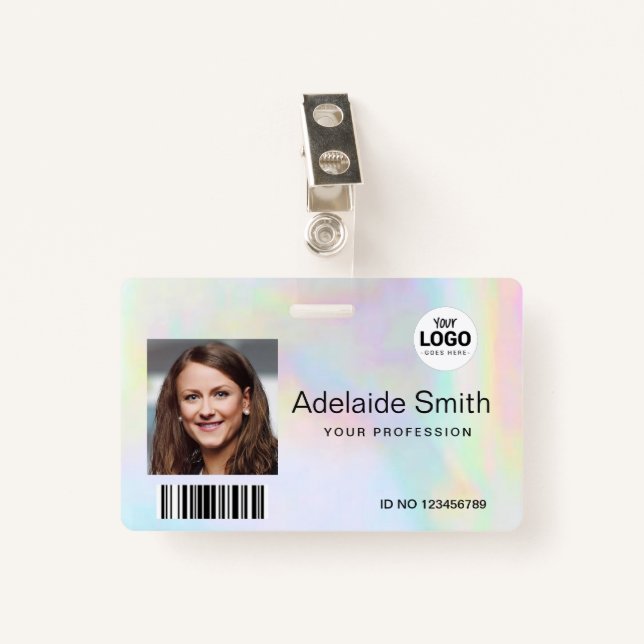 rainbow pastel colors design ID badge (Front with Clip)