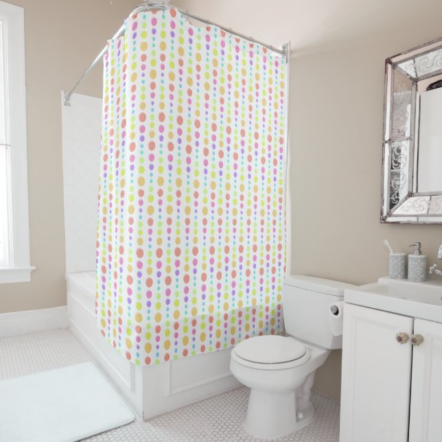 Rainbow Pastel Dots Pattern Shower Curtain (In Situ)