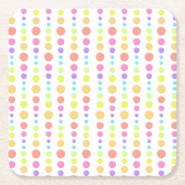 Rainbow Pastel Dots Pattern Square Paper Coaster (Front)