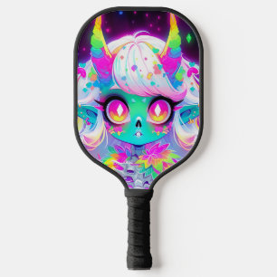 Rainbow Pastel Fantasy Skull Demon Anime Girl Pickleball Paddle