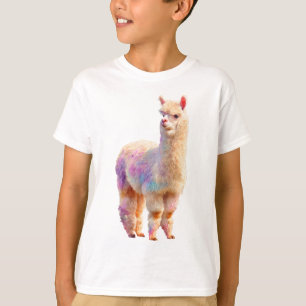 Rainbow Pastel Fluffy Alpaca Illustration Kids T-Shirt