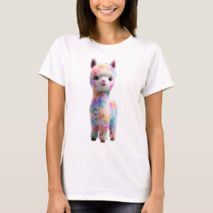 Rainbow Pastel Fluffy Alpaca Portrait Women T-Shirt