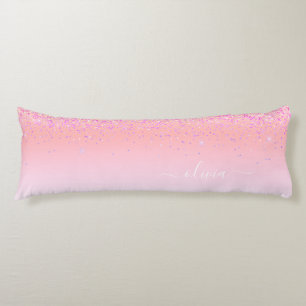 Rainbow Pastel Girly Glitter Metal Monogram Name Body Cushion