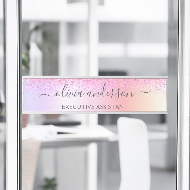 Rainbow Pastel Girly Glitter Metal Monogram Name Door Sign (Creator Uploaded)