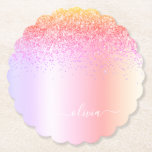 Rainbow Pastel Girly Glitter Metal Monogram Name Paper Coaster<br><div class="desc">Rainbow Pastel Faux Foil Metallic Sparkle Glitter Brushed Metal Monogram Name Paper Coasters. This makes the perfect graduation,  birthday,  wedding,  bridal shower,  anniversary,  baby shower or bachelorette party gift for someone that loves glam luxury and chic styles.</div>