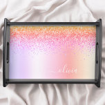 Rainbow Pastel Girly Glitter Metal Monogram Name Serving Tray<br><div class="desc">Rainbow Pastel Faux Foil Metallic Sparkle Glitter Brushed Metal Monogram Name Place Serving Tray. This makes the perfect graduation,  birthday,  wedding,  bridal shower,  anniversary,  baby shower or bachelorette party gift for someone that loves glam luxury and chic styles.</div>