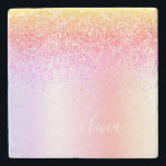Rainbow Pastel Girly Glitter Metal Monogram Name Stone Coaster<br><div class="desc">Rainbow Pastel Faux Foil Metallic Sparkle Glitter Brushed Metal Monogram Name Stone Tile. This makes the perfect graduation,  sweet 16 birthday,  wedding,  bridal shower,  anniversary,  baby shower or bachelorette party gift for someone that loves glam luxury and chic styles.</div>