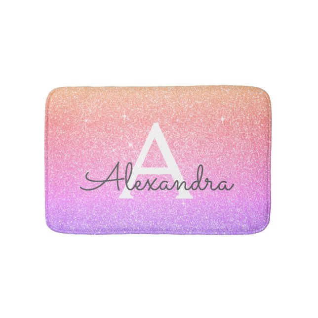 Rainbow Pastel Glitter Sparkle Monogram Bath Mat (Front)