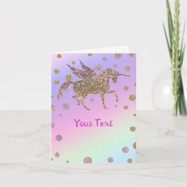 Rainbow Pastel Gold Dots Unicorn Birthday Party Card (Front)