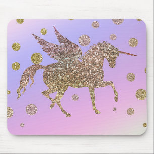 Rainbow Pastel Gold Dots Unicorn Trendy Girls Mouse Pad
