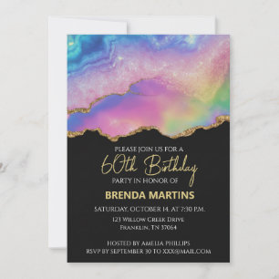 Rainbow Pastel Gold Glitter  Watercolor Invitation