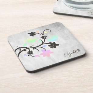 Rainbow Pastel Lovebirds Beverage Coaster
