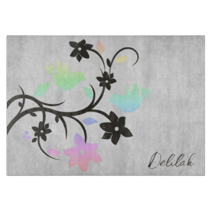Rainbow Pastel Lovebirds Personalised Cutting Board