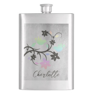 Rainbow Pastel Lovebirds Personalised Flask