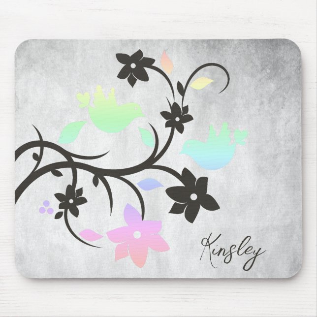 Rainbow Pastel Lovebirds Personalised Mouse Pad (Front)