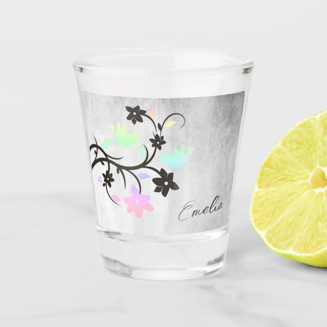 Rainbow Pastel Lovebirds Personalised Shot Glass (Front)