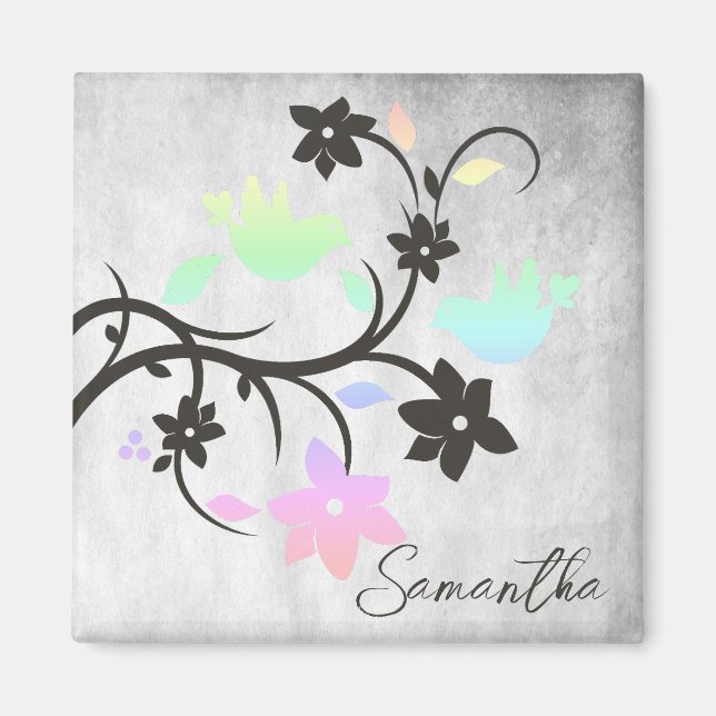 Rainbow Pastel Lovebirds Personalized Magnet (Front)