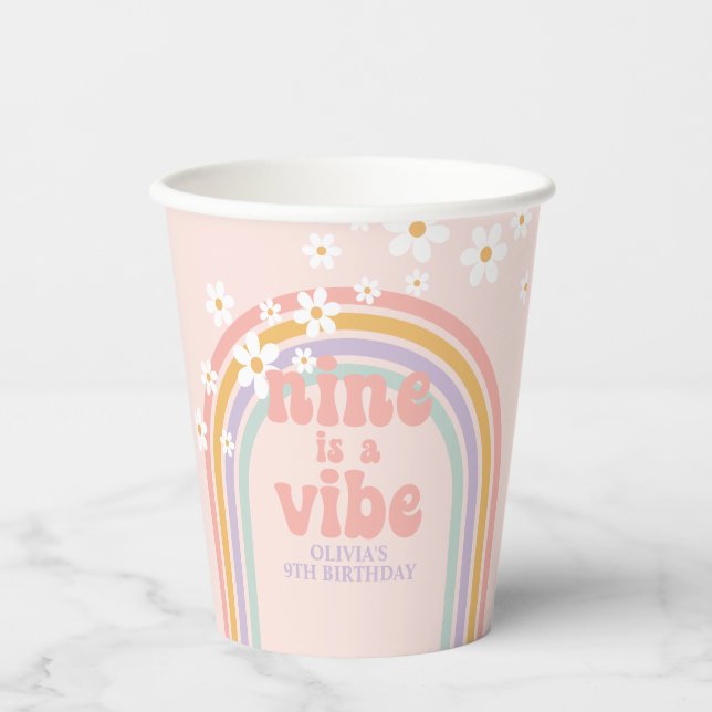 Rainbow Pastel Nine is a Vibe 9th birthday Paper Cups (Front)