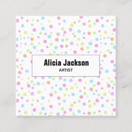 Rainbow Pastel Polka Dots Abstract Square Business Card