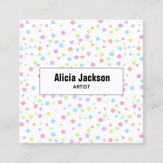 Rainbow Pastel Polka Dots Abstract  Square Business Card (Front)