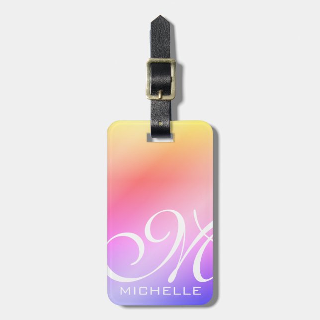 Rainbow Pastel Script Monogrammed Luggage Tag (Front Vertical)