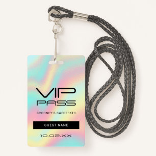 Rainbow Pastel Sweet 16th VIP Pass Lanyard ID Badge