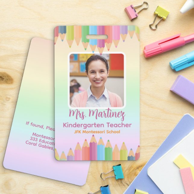 Rainbow Pastel Teacher ID Badge | Custom Name Tag (Creator Uploaded)