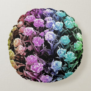 Rainbow Pastel Tulips Round Cushion