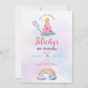 Rainbow Pastel Unicorn Any Age Birthday Invitation