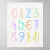 Rainbow Pastel Watercolor Numbers Kids Educational