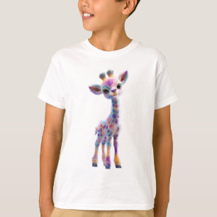 Rainbow Pastel Whimsical Spotted Giraffe Kids T-Shirt